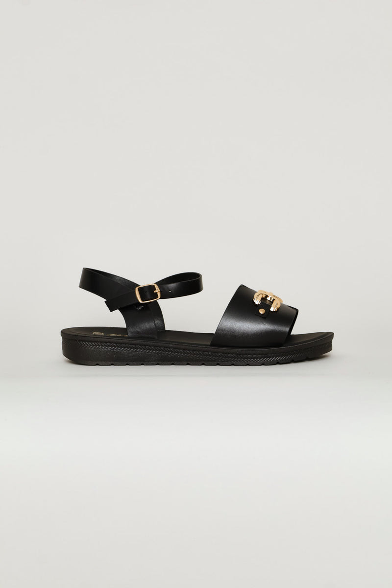 Ankle Strap Metal Trim Comfort Sandal - Black