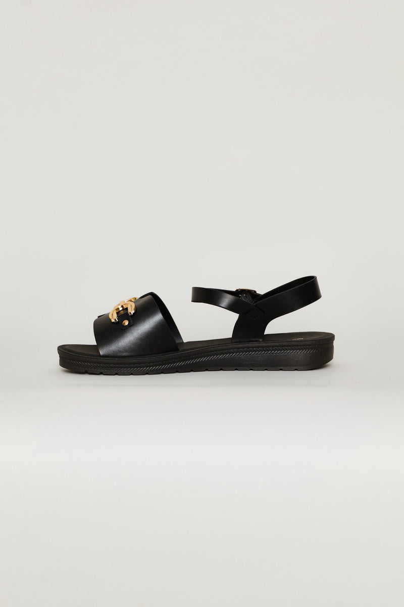 Ankle Strap Metal Trim Comfort Sandal - Black