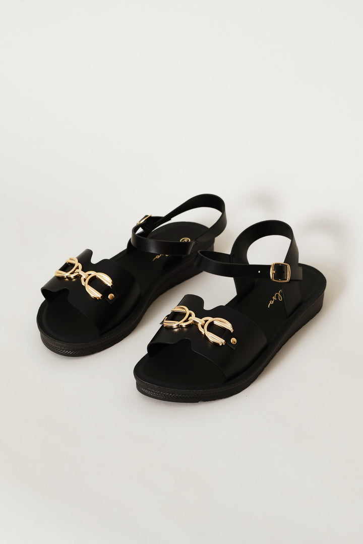 Ankle Strap Metal Trim Comfort Sandal - Black