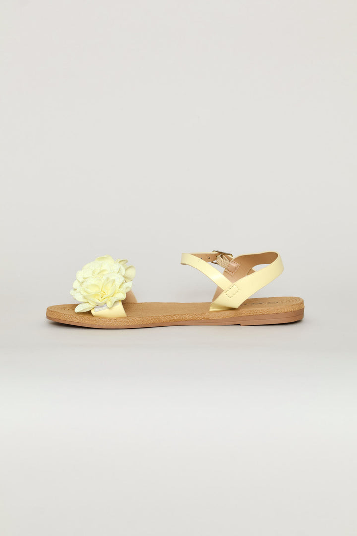 Ankle Strap Flower Mule Sandal - Light Yellow