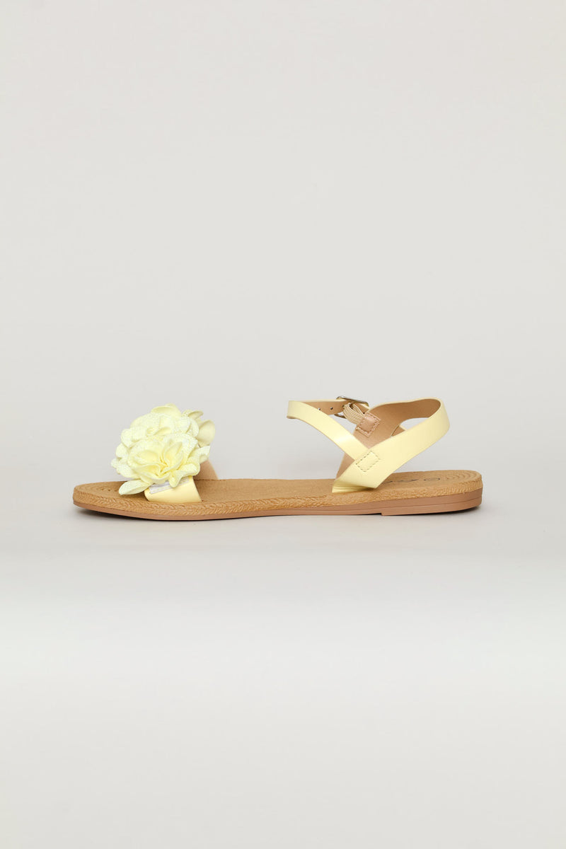Ankle Strap Flower Mule Sandal - Light Yellow