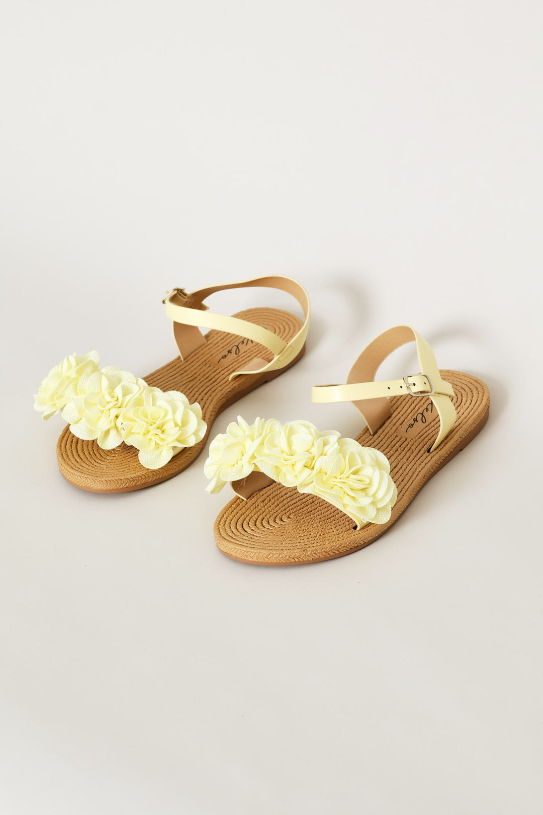 Ankle Strap Flower Mule Sandal - Light Yellow