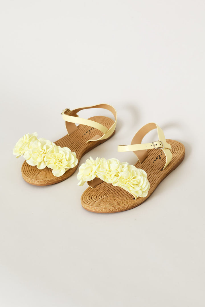 Ankle Strap Flower Mule Sandal - Light Yellow