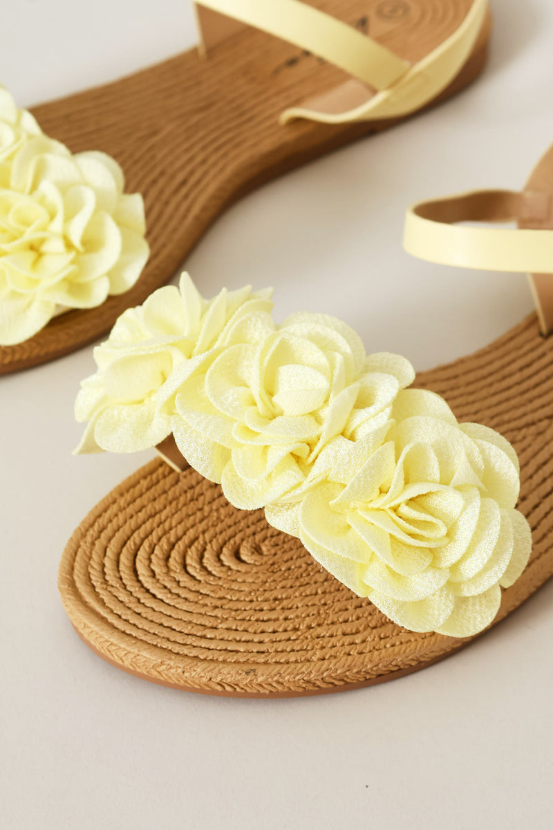 Ankle Strap Flower Mule Sandal - Light Yellow