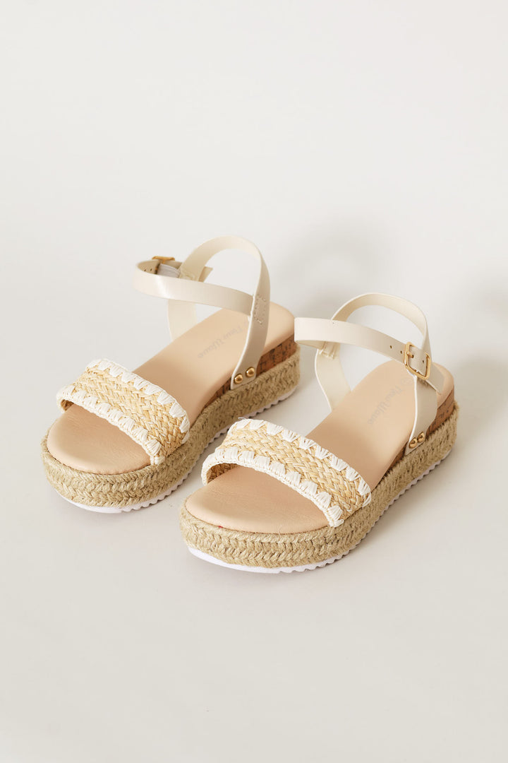 Girls Weave Espadrille Wedge - Stone