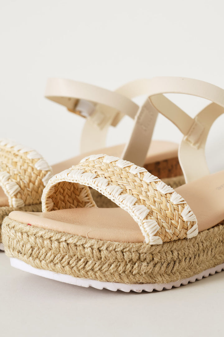 Girls Weave Espadrille Wedge - Stone
