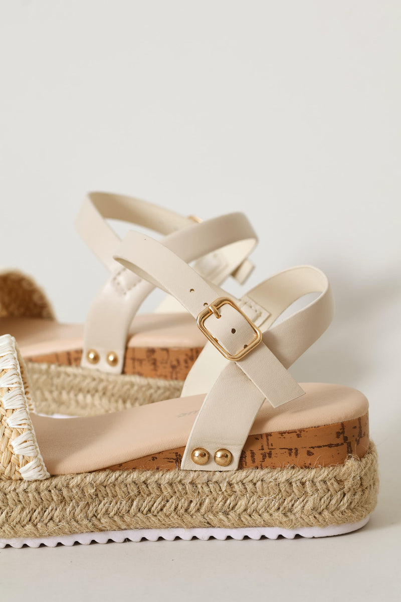 Girls Weave Espadrille Wedge - Stone
