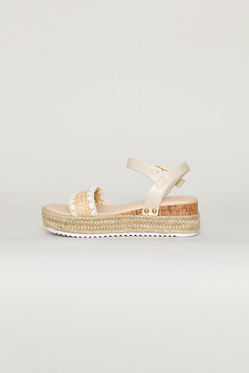 Girls Weave Espadrille Wedge - Stone
