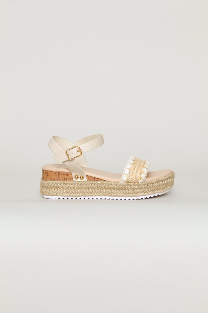 Girls Weave Espadrille Wedge - Stone