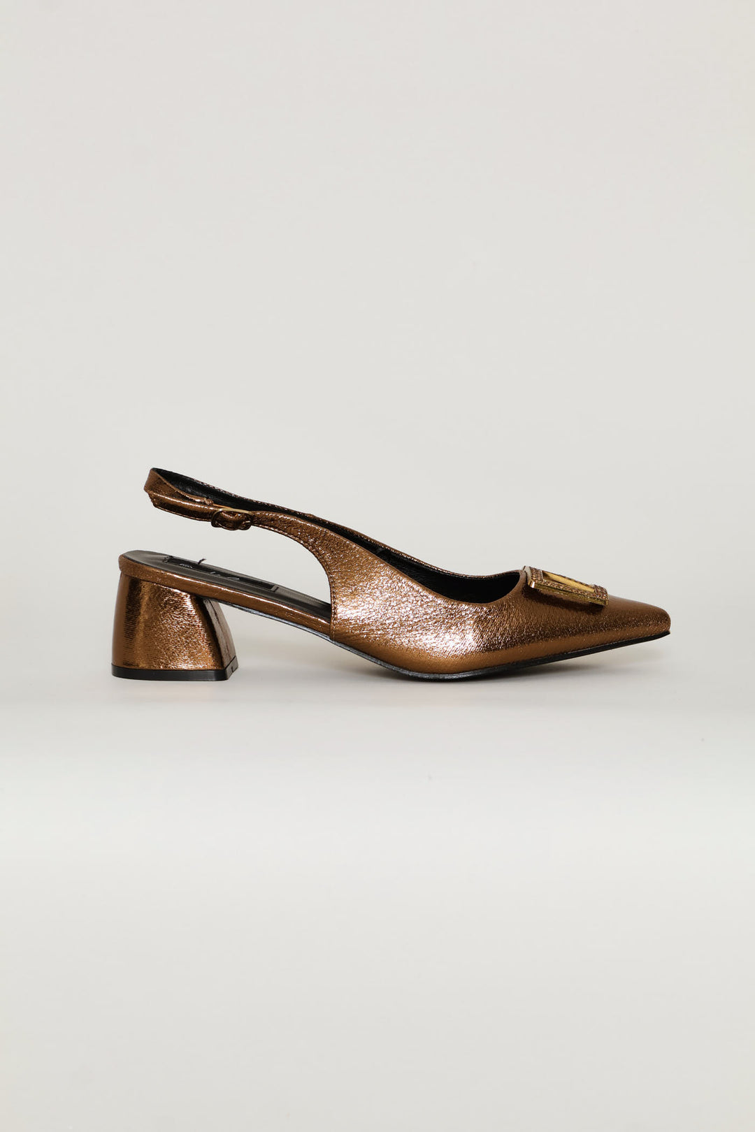 Block Heel With Diamante Trim - Bronze