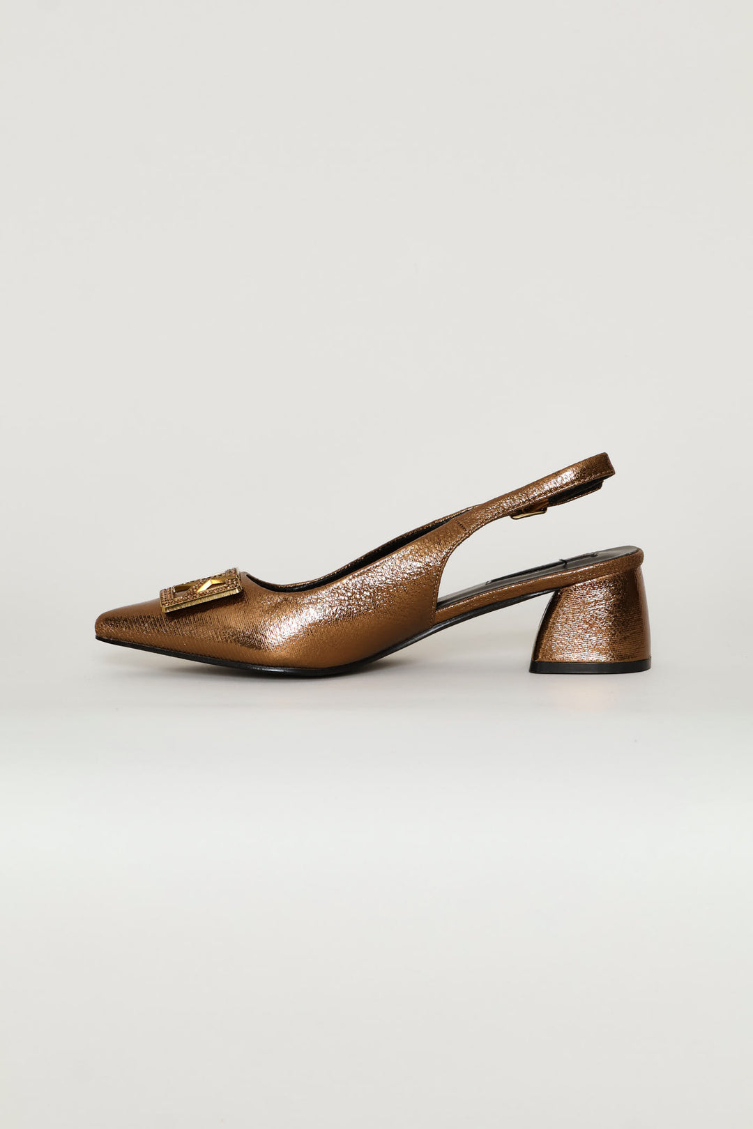 Block Heel With Diamante Trim - Bronze