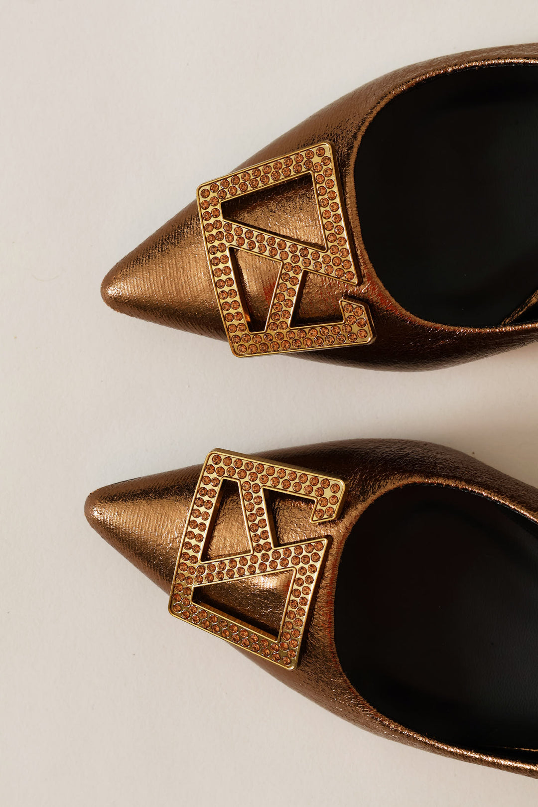 Block Heel With Diamante Trim - Bronze