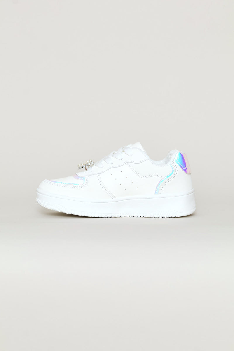 Girls Suede Court Sneaker - White