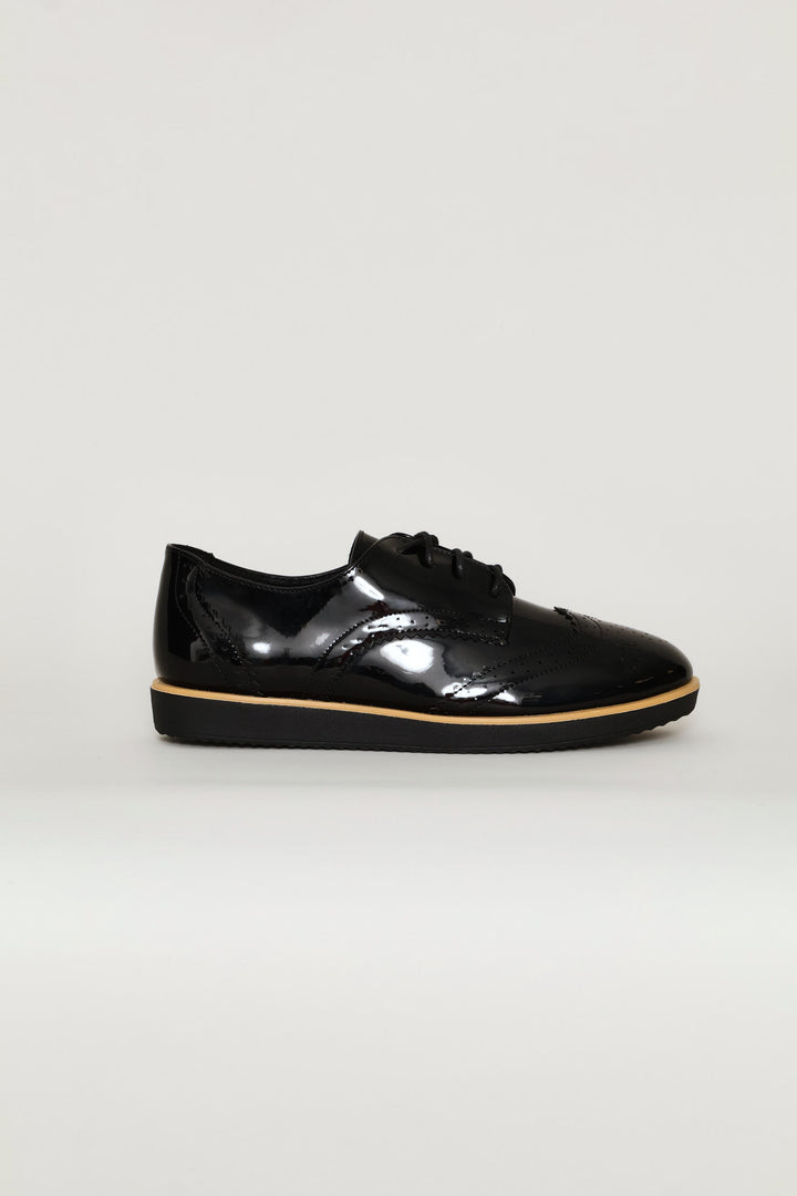 Multi-Fabric Loafer With Punch Hole Detail - Black