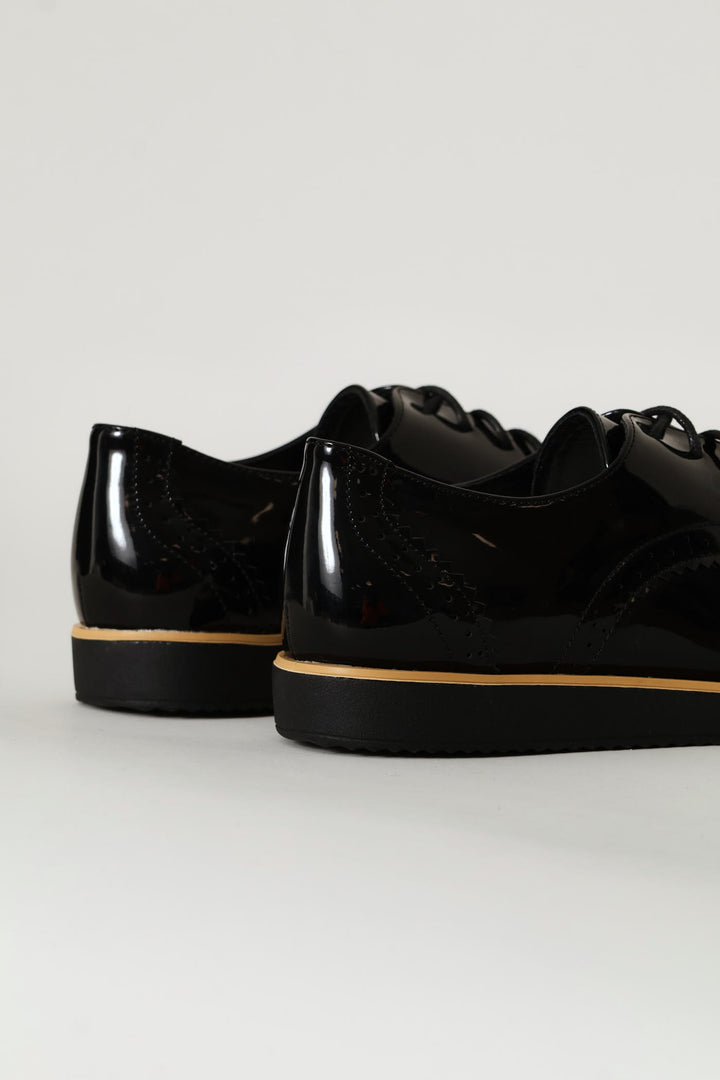 Multi-Fabric Loafer With Punch Hole Detail - Black