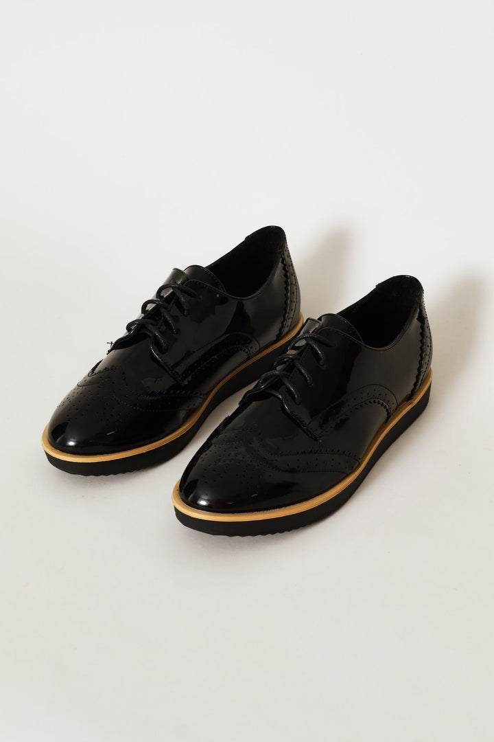 Multi-Fabric Loafer With Punch Hole Detail - Black