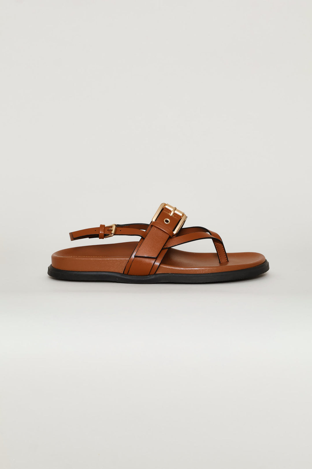 Buckle Detail Slingback Thong Sandal - Tan