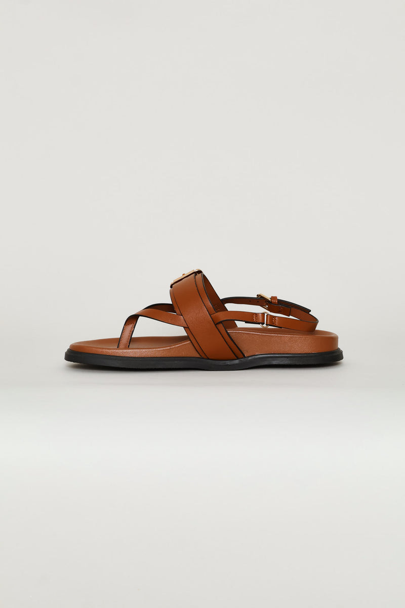 Buckle Detail Slingback Thong Sandal - Tan