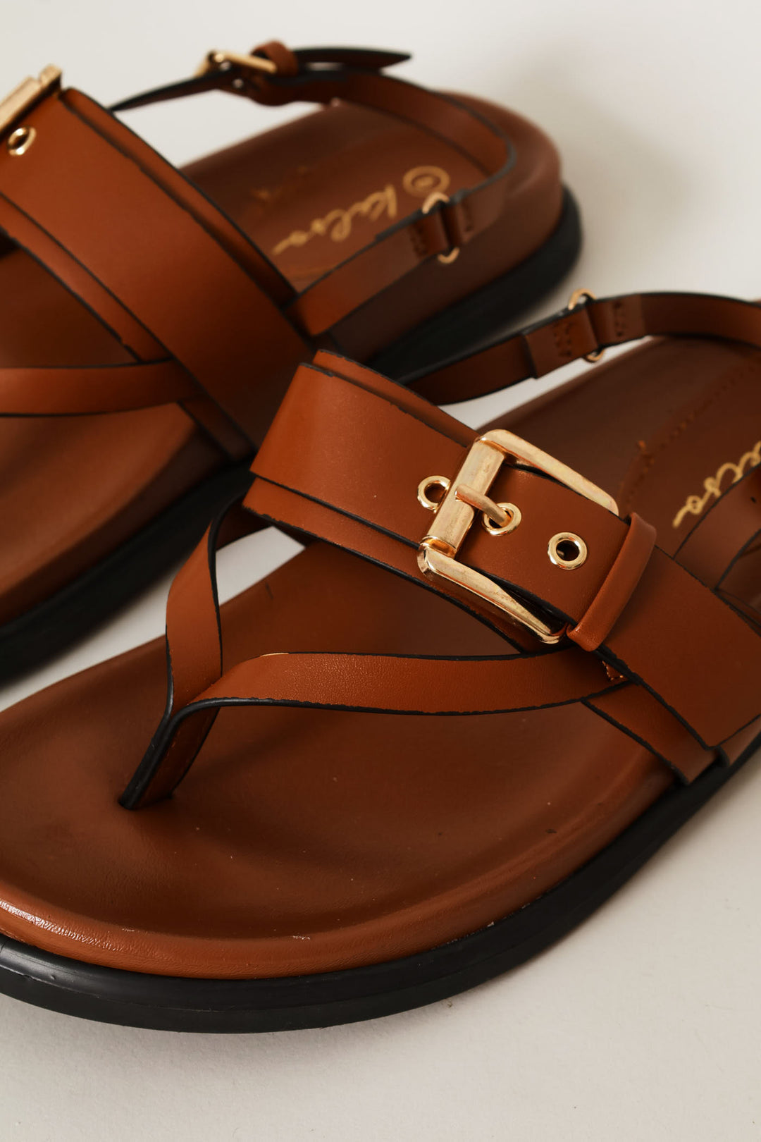 Buckle Detail Slingback Thong Sandal - Tan