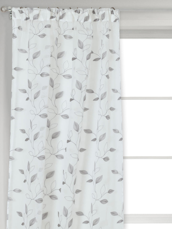 Tape Standard Sheer Silhouette Leaf Curtain - White