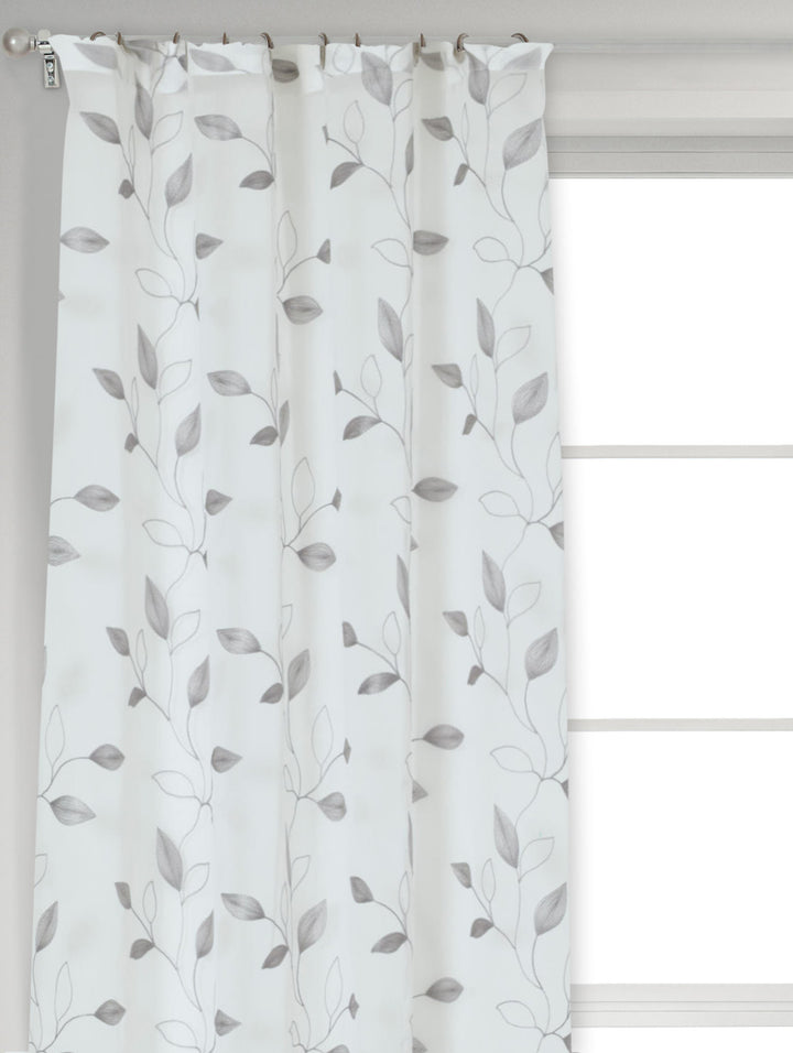 Eyelet Extra Width & Length Sheer Silhouette Leaf Curtain - White