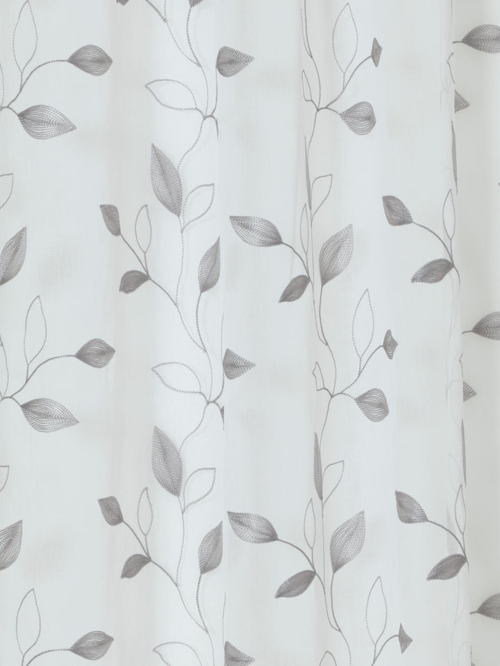 Eyelet Extra Width & Length Sheer Silhouette Leaf Curtain - White