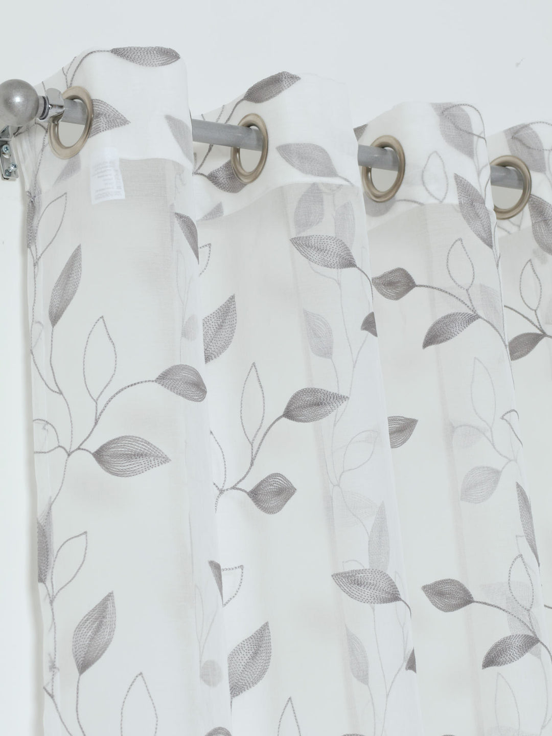 Eyelet Extra Width & Length Sheer Silhouette Leaf Curtain - White