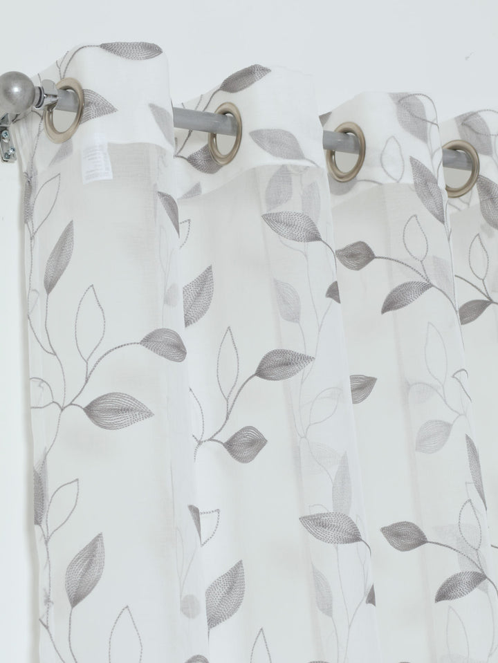 Eyelet Extra Width & Length Sheer Silhouette Leaf Curtain - White