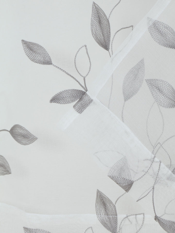 Eyelet Extra Width & Length Sheer Silhouette Leaf Curtain - White