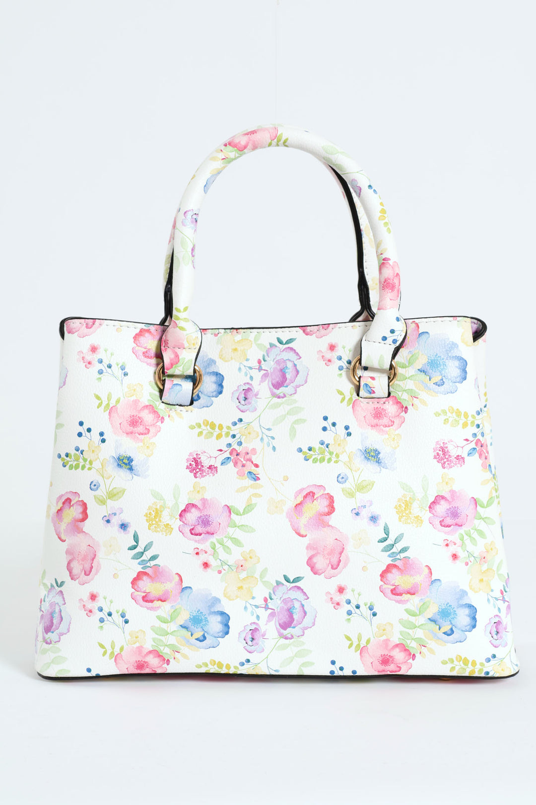 Floral Gold Trim Tote Bag - White
