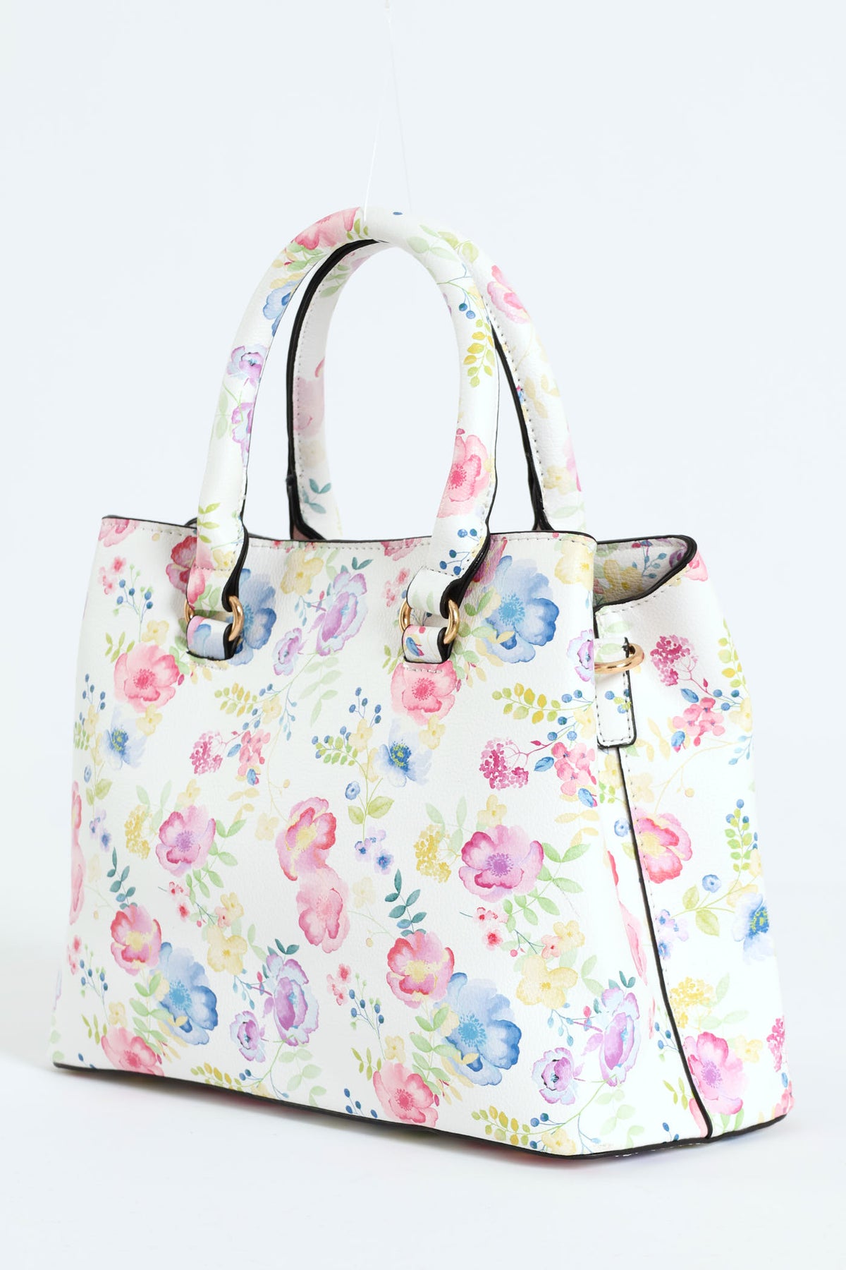 Floral Gold Trim Tote Bag White Edgars