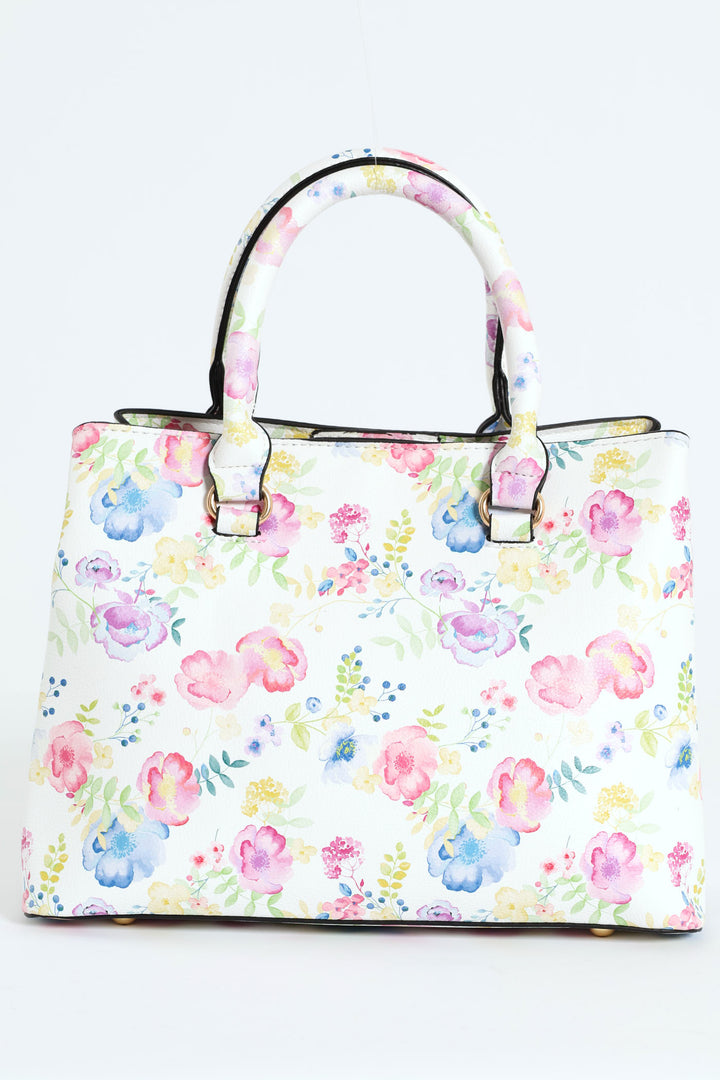Floral Gold Trim Tote Bag - White
