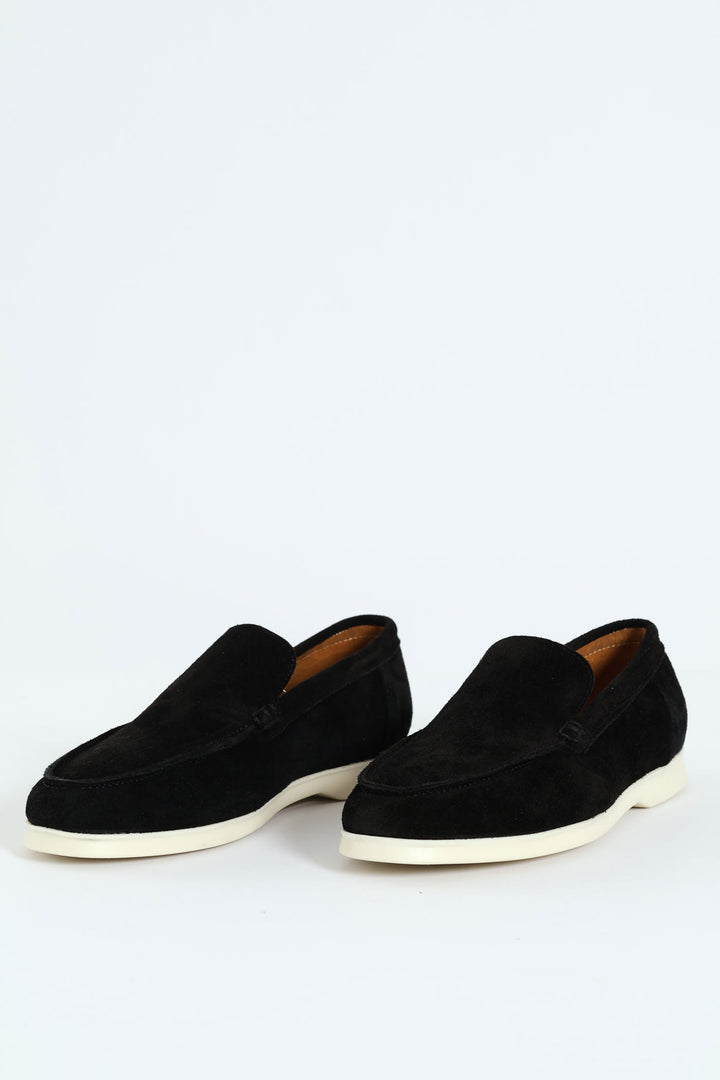 Suede Slip On Loafer - Black