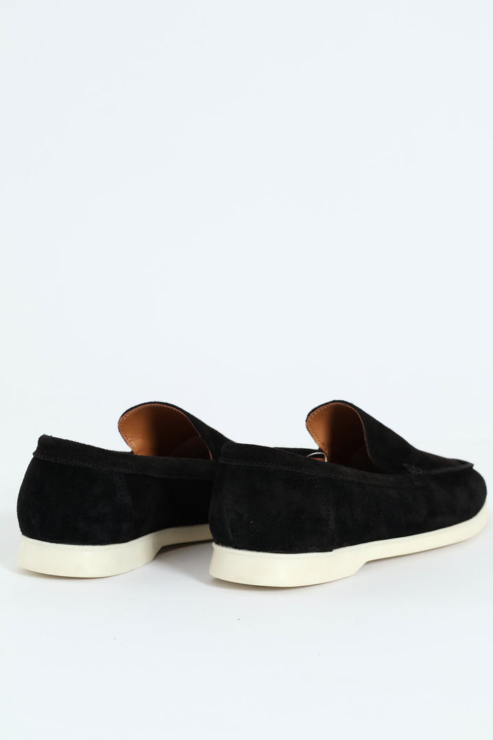 Suede Slip On Loafer - Black