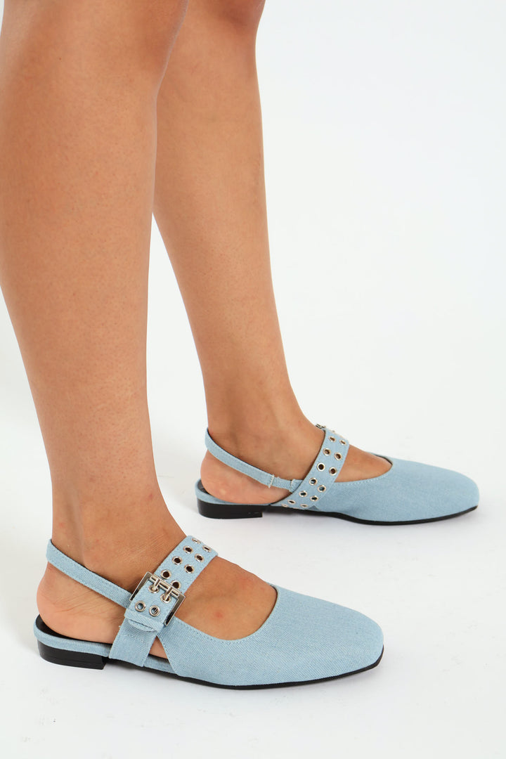 Denim Maryjane Slingback With Buckle Detail - Denim