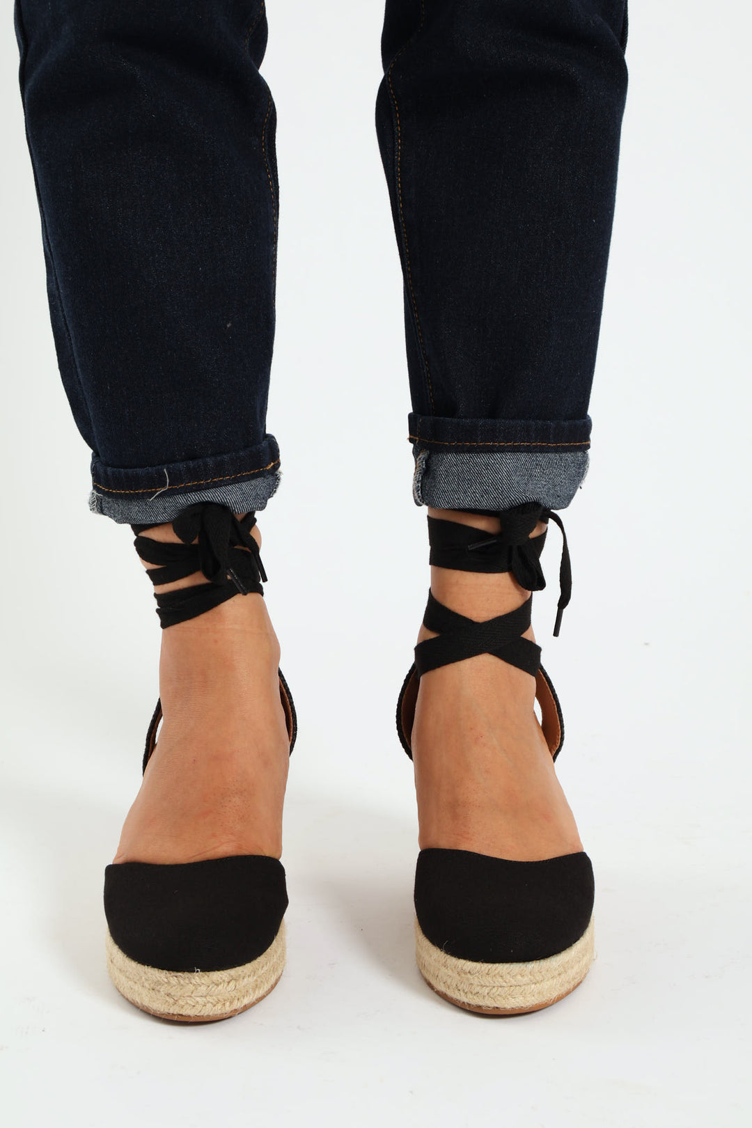 Leena Closed Toe Tying Strap Espadrille - Black