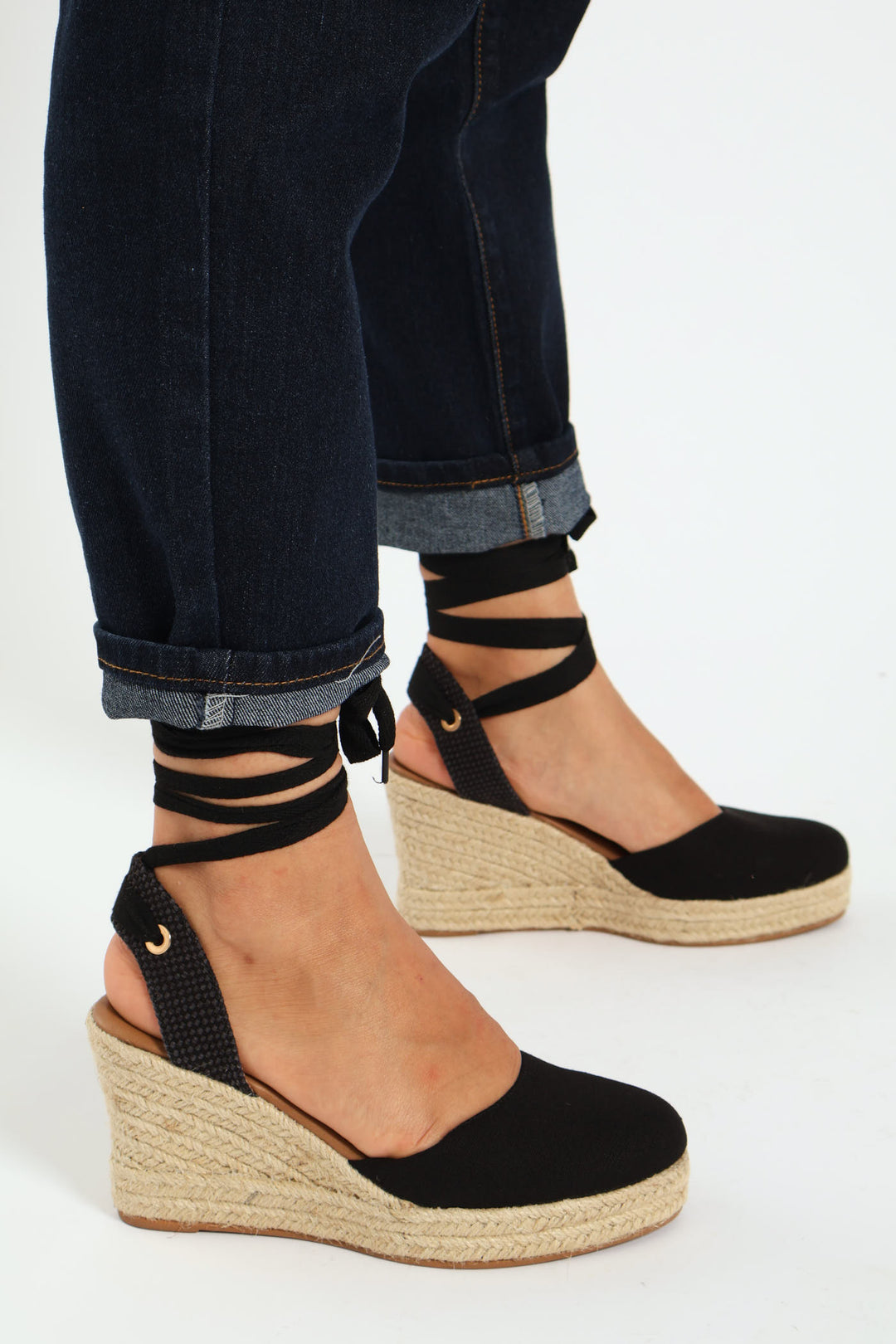 Leena Closed Toe Tying Strap Espadrille - Black