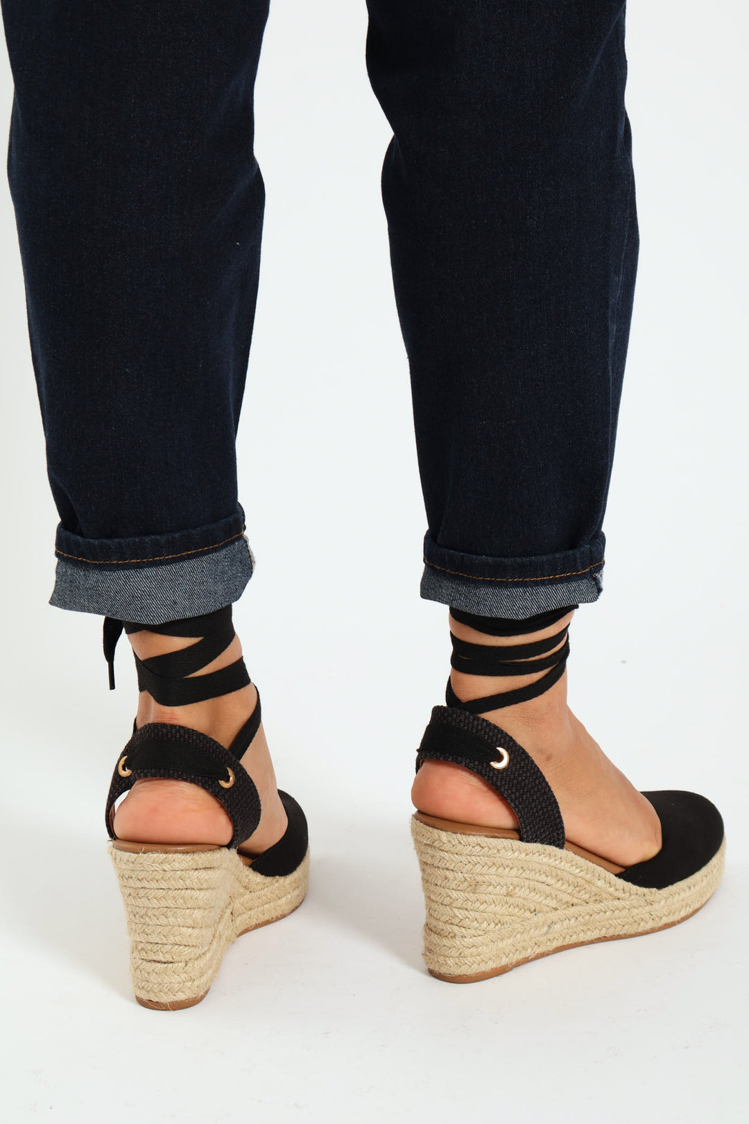 Leena Closed Toe Tying Strap Espadrille - Black