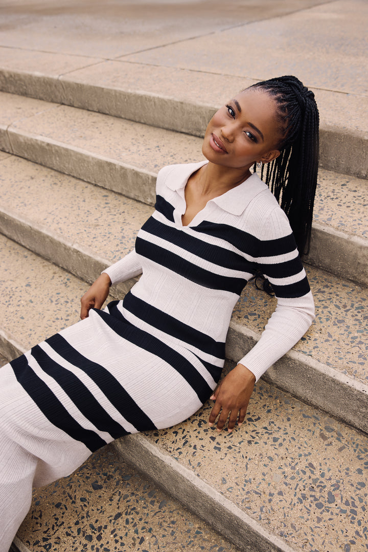 Rugby Jersey Maxi Dress - Cream/Black