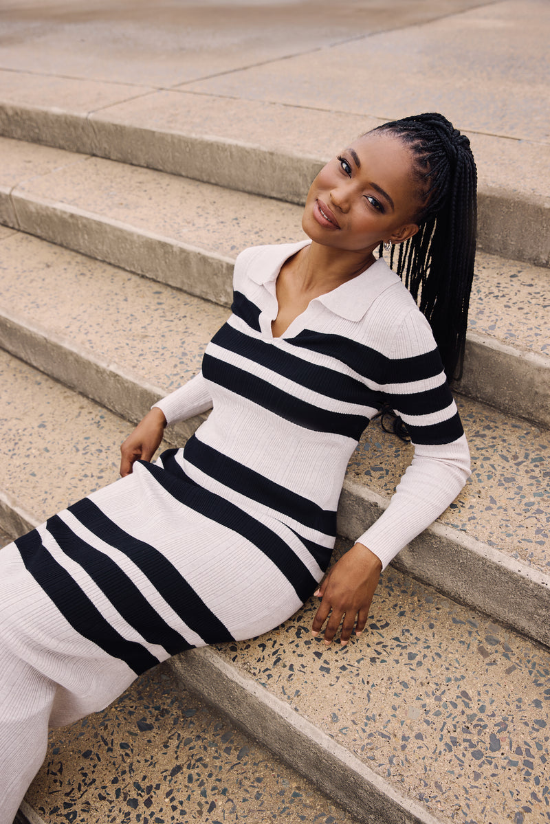 Rugby Jersey Maxi Dress - Cream/Black