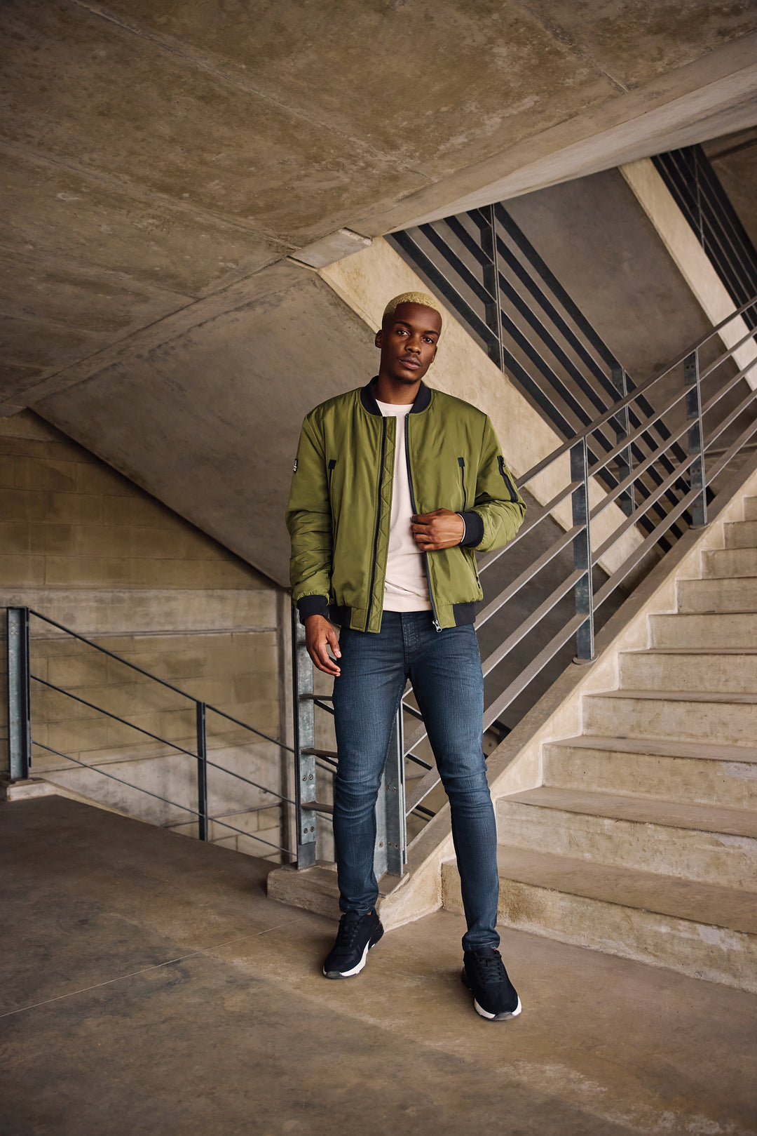 Longer Zip Bomber Jacket - Olive