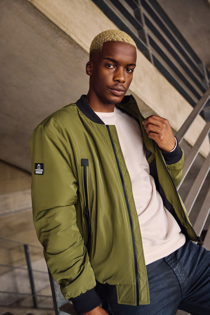 Longer Zip Bomber Jacket - Olive