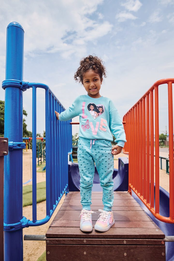 Pre-Girls Embossed Heart Track Pants - Light Blue