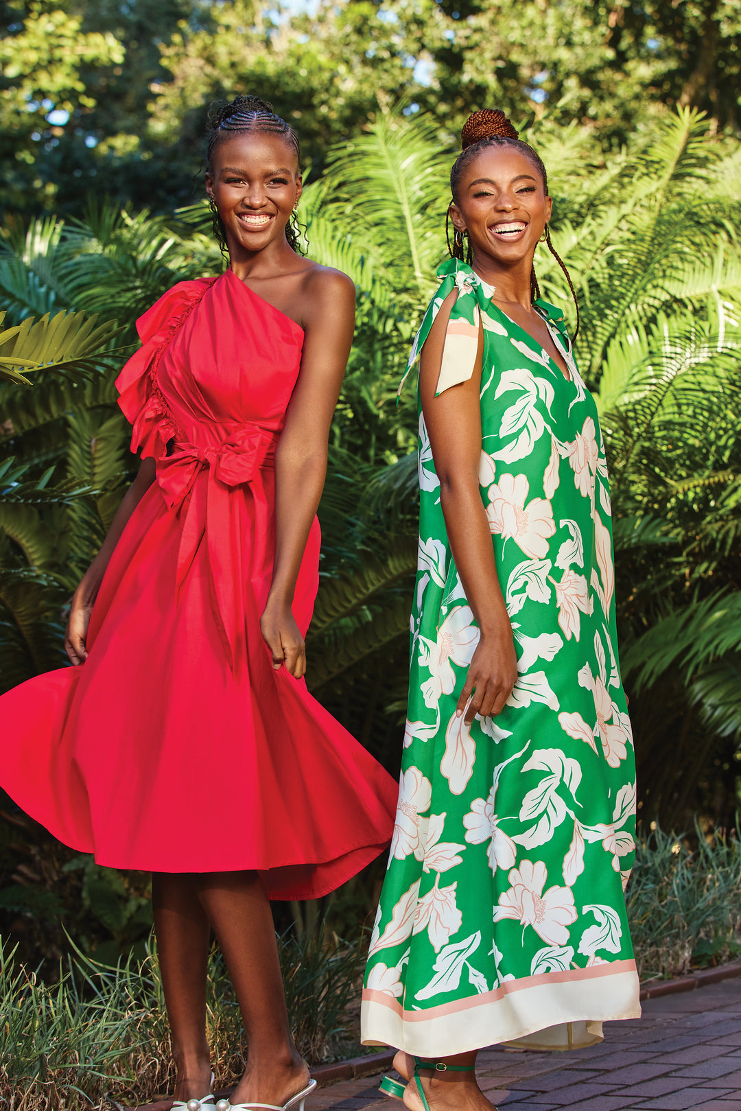 Bow Ties V-Neck Border Print Midaxi Dress - White/Green