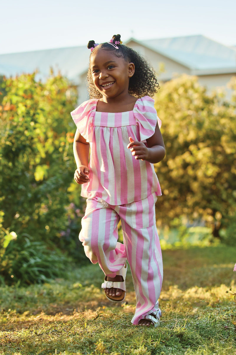 Pre-Girls Paper Bag Stripe Linen Pant - Pink