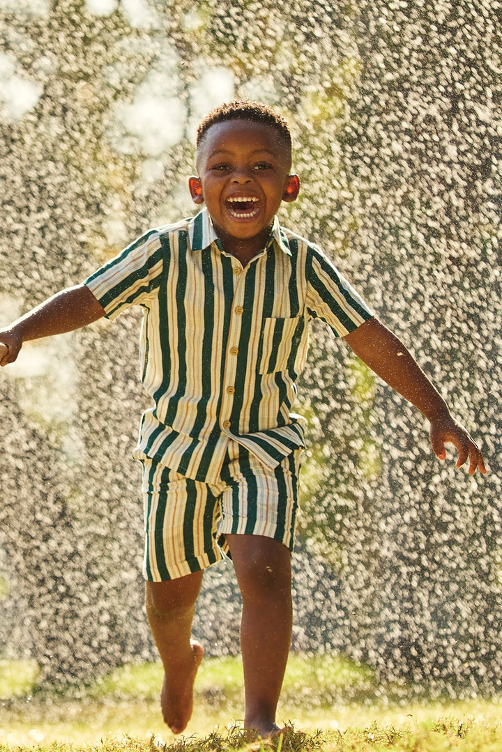 Pre-Boys Stripe Woven Shirt - Green