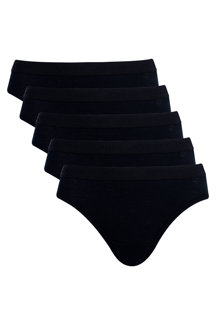 5 Pack Cotton Tonal Bikini Panties - Black