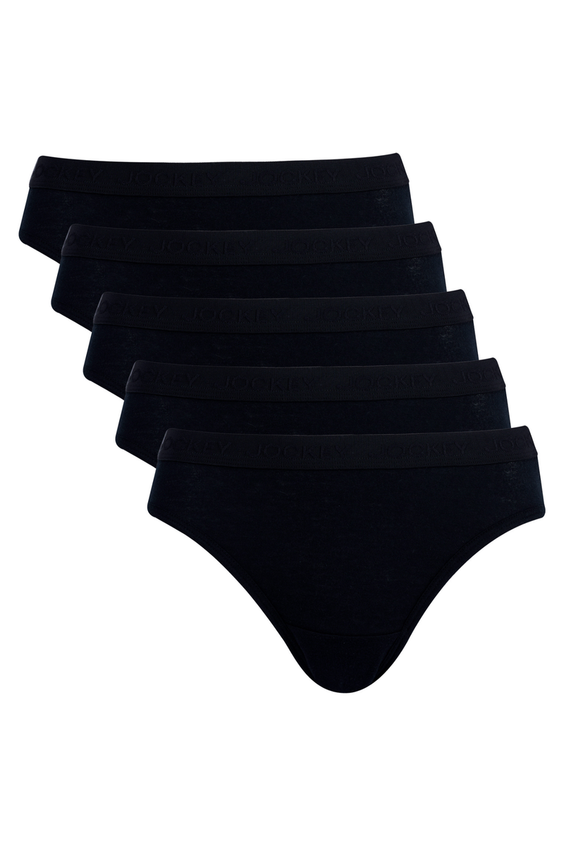 5 Pack Cotton Tonal Bikini Panties - Black