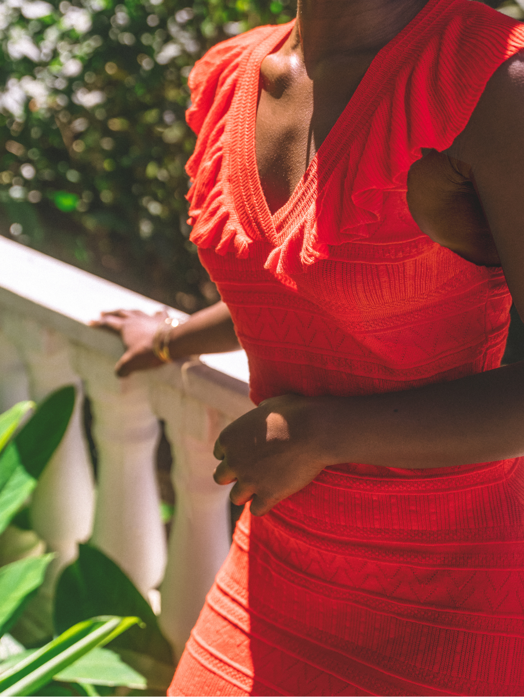 Frill V-Neck Crochet Fit & Flare Maxi Dress - Fiery Red