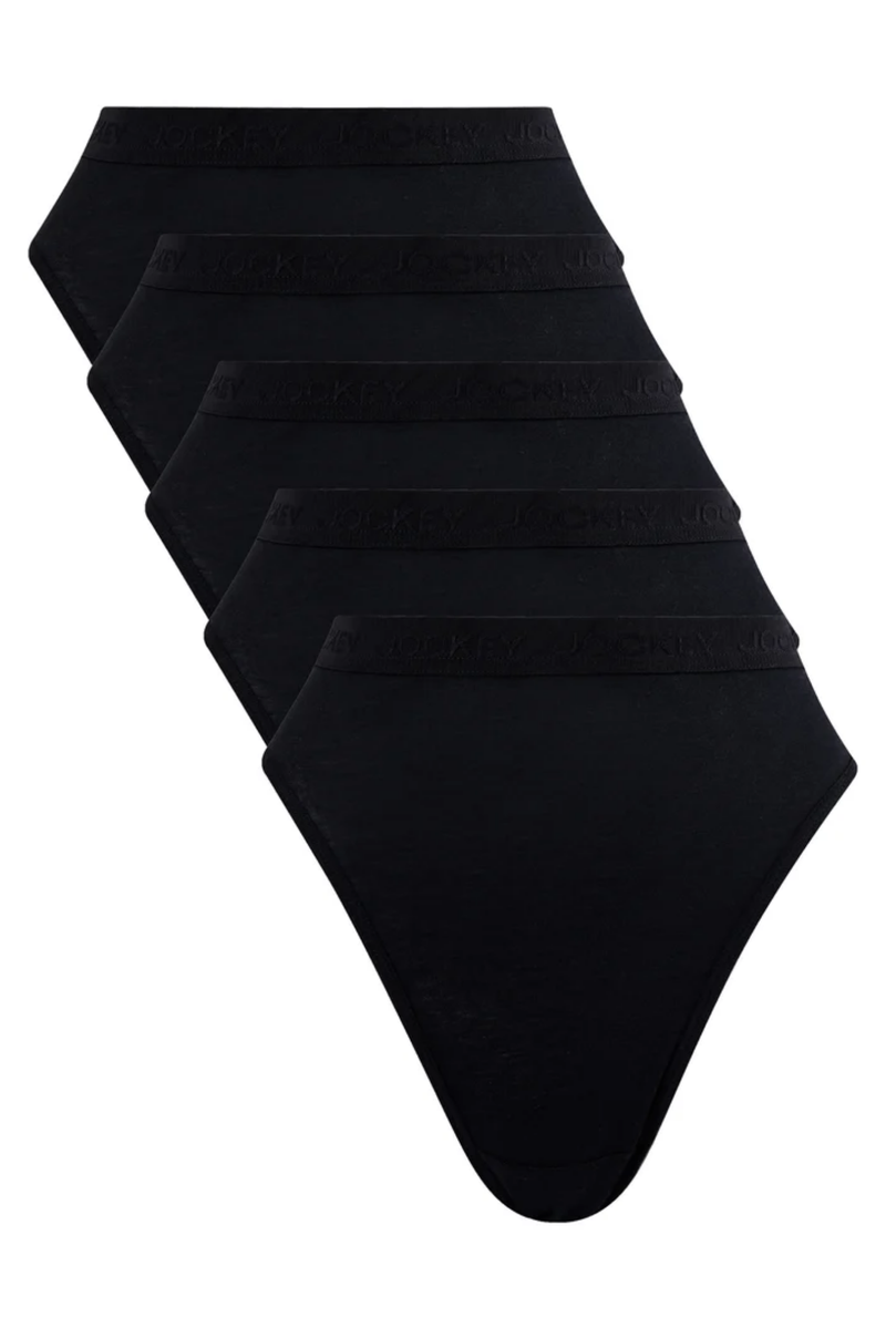 5 Pack Cotton Tonal Hi-Cut Panties - Black
